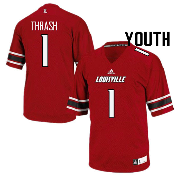 Youth #1 Jamari Thrash Louisville Cardinals College Football Jerseys Stitched Sale-Red - Click Image to Close